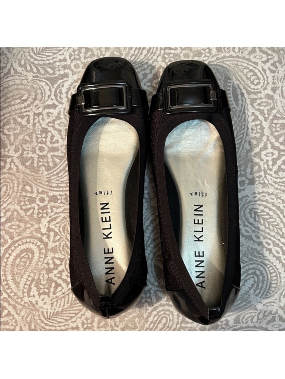 Anne Klein Black Ballet Flats with Patent Buckle Accent Size 9.5